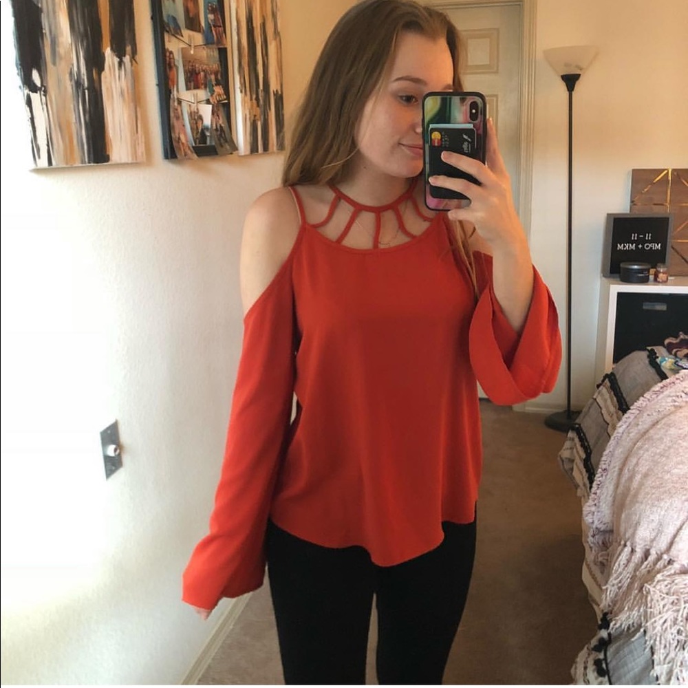Orange Cold Shoulder Top. Size Small